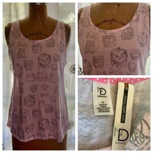 NWT ND Intimates OWL Print Pink Long Tank Pajama Lounge Top M NEW Cottagecore
